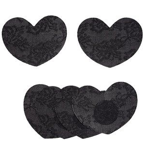 Heart Shaped Pasties Nipple Covers Self Adhesive 3 Pair Black